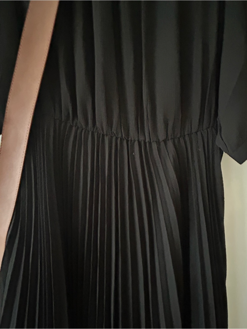 City Chic Black Dress - Sheer Top and Sleeves & Pleated Skirt, Brown Belt - Picture 7 of 14